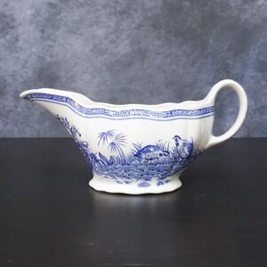 Vintage Furnivals England Quail Blue & White Transferware Gravy Boat